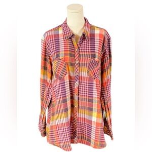 Dickies 100% Cotton Pink, Purple, & Yellow Plaid‎ Flannel Button Up Shirt (2X)